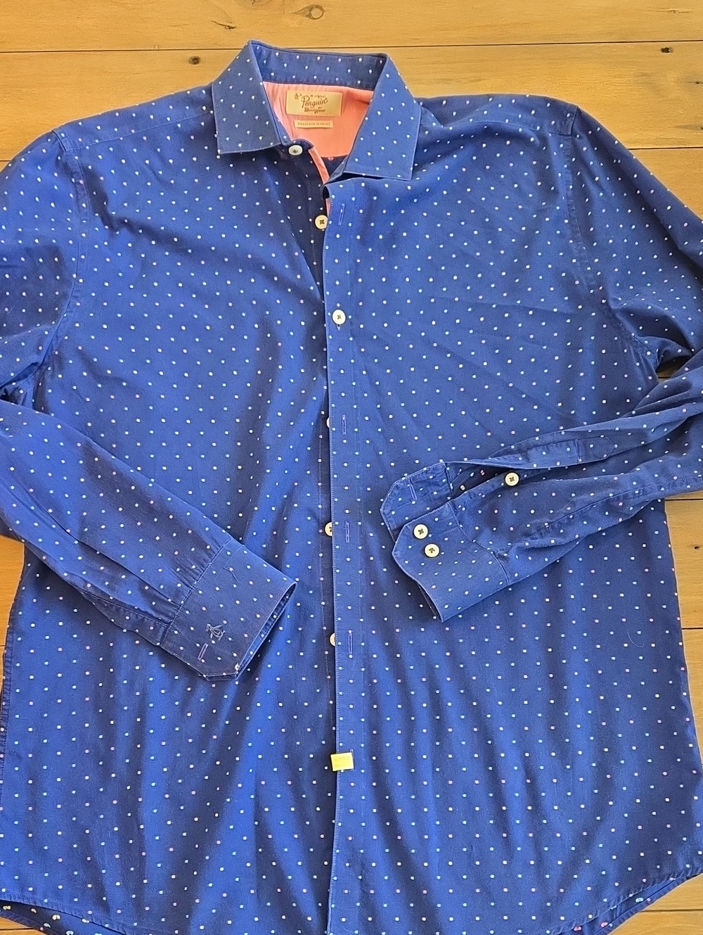 Penguin Heritage Slim Fit Royal Blue Dot-Print Button-Down Shirt